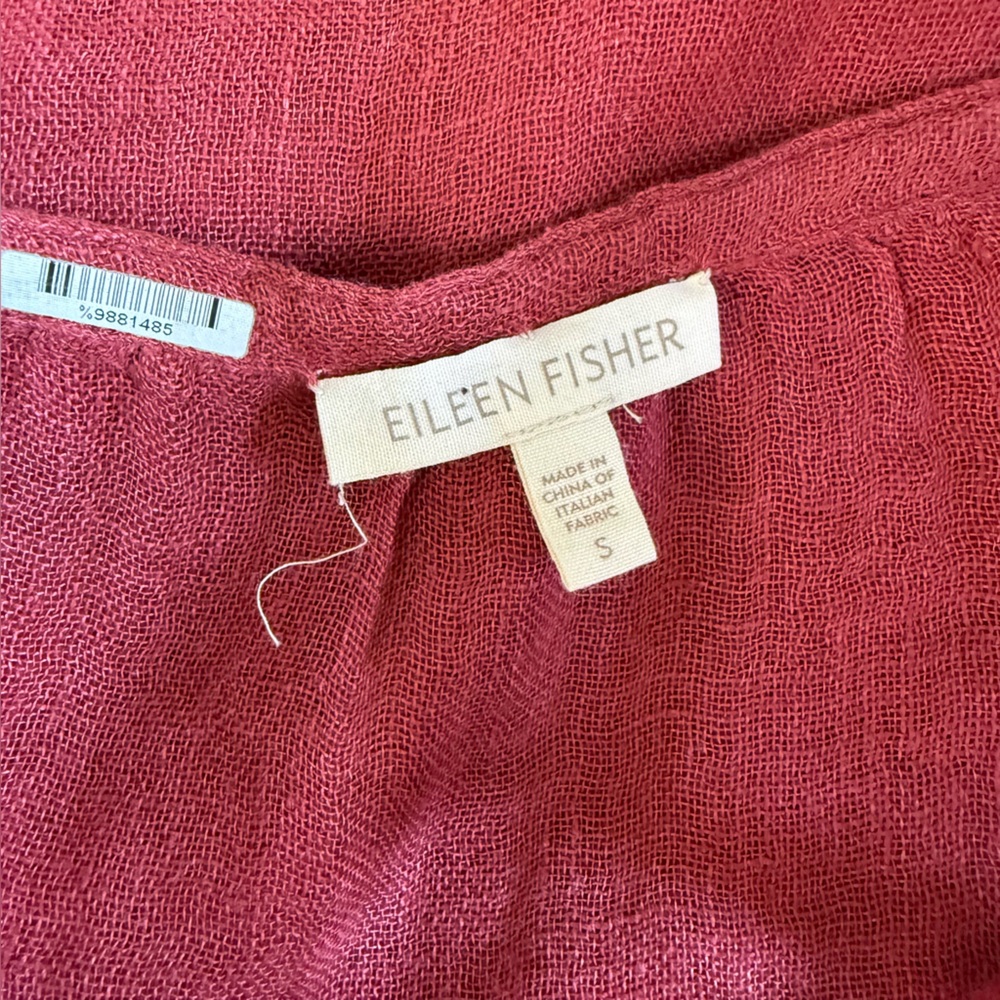 Eileen Fisher Top Linen Gauze Sheer Tie 3/4 Sleeve - Picture 6 of 7